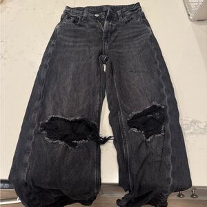 American Eagle Outfitters Black Distressed Straight Leg Jeans